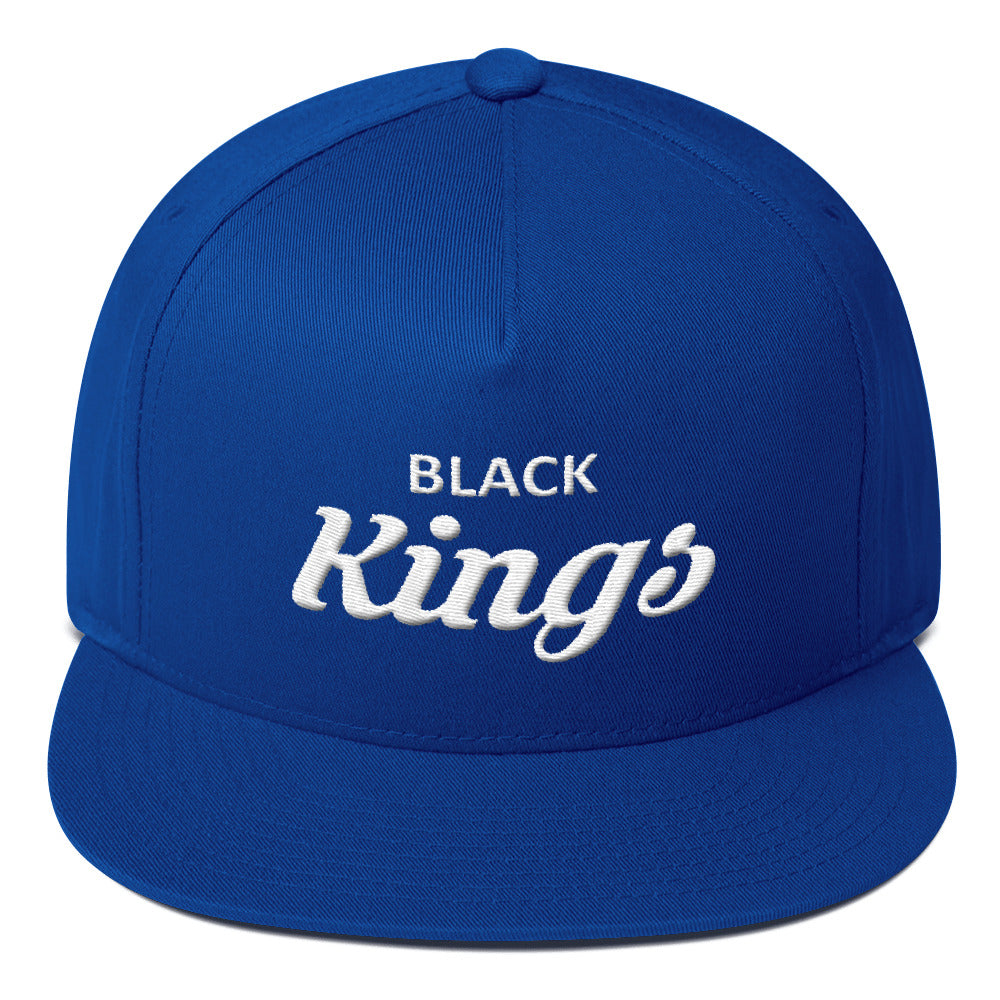 Black Kings Flat Bill Snapback Hat (White)
